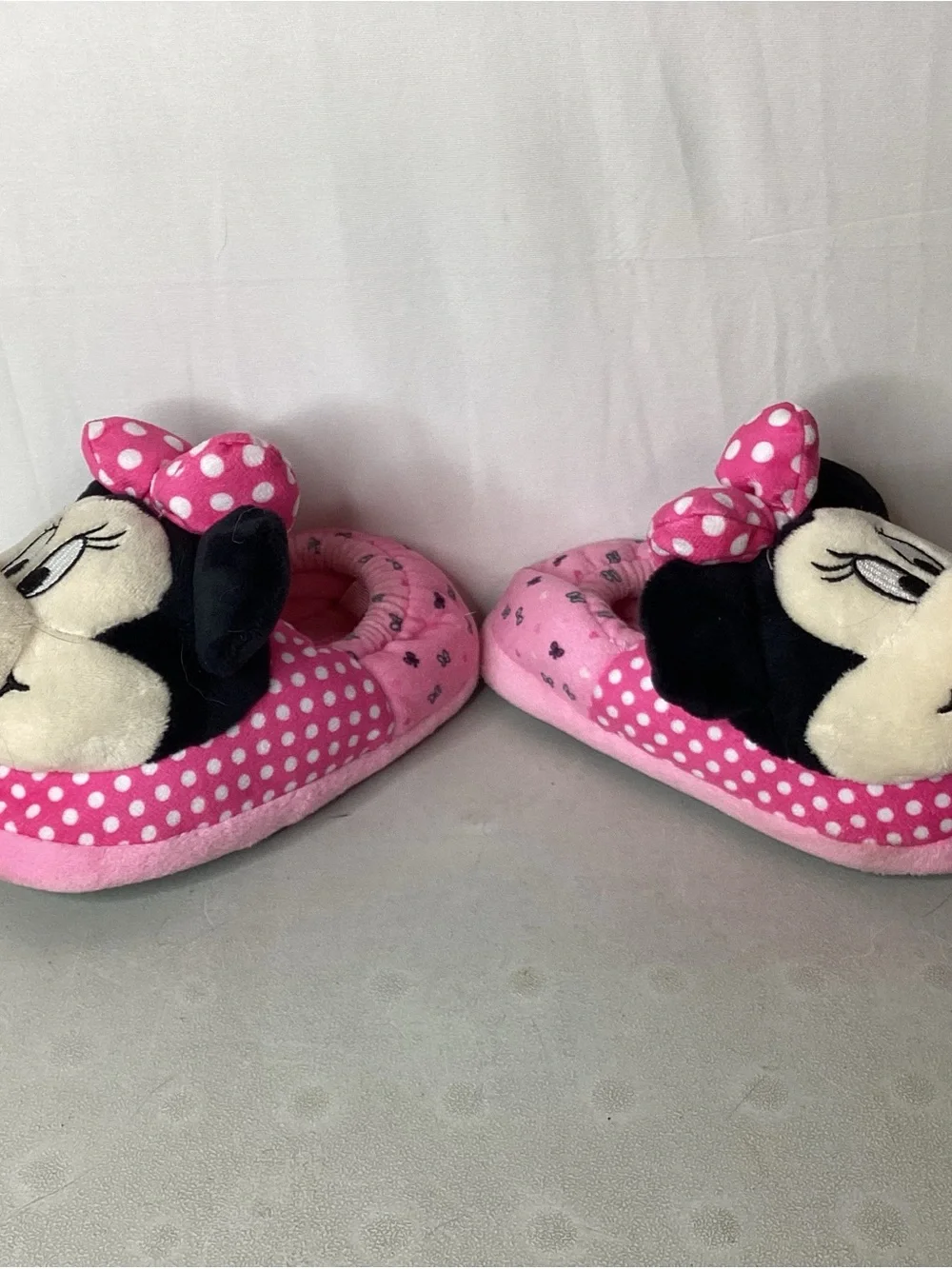 Disney Minnie Mouse Pink & White Polka Dot Plush Slippers